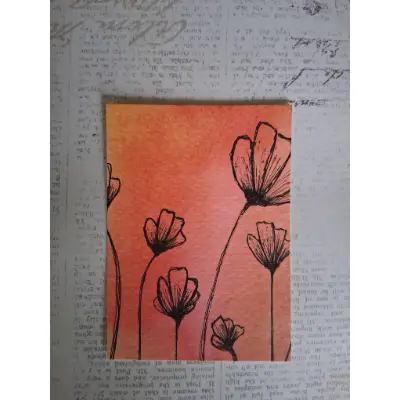 Sunset Poppies aceo art card thumbnail 3