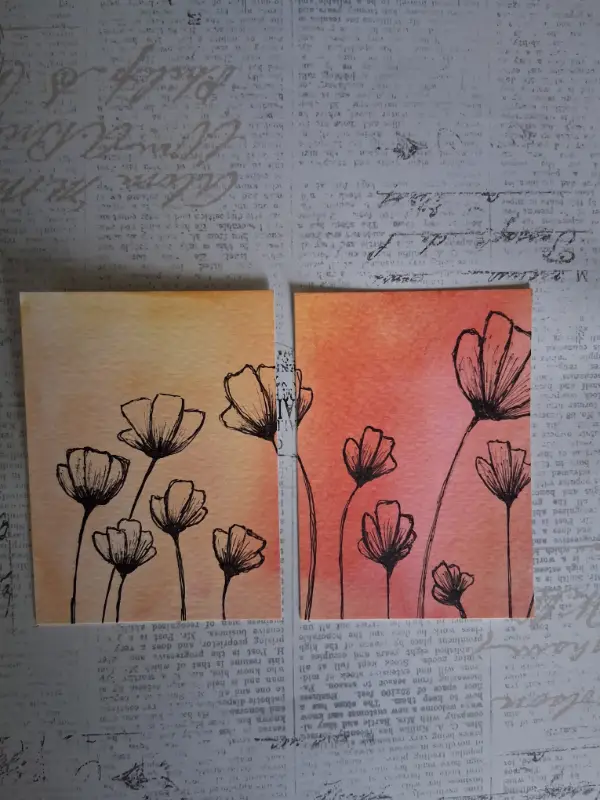 Sunset Poppies aceo art card