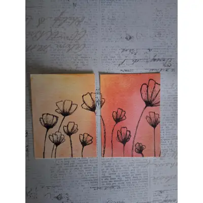 Sunset Poppies aceo art card thumbnail 1