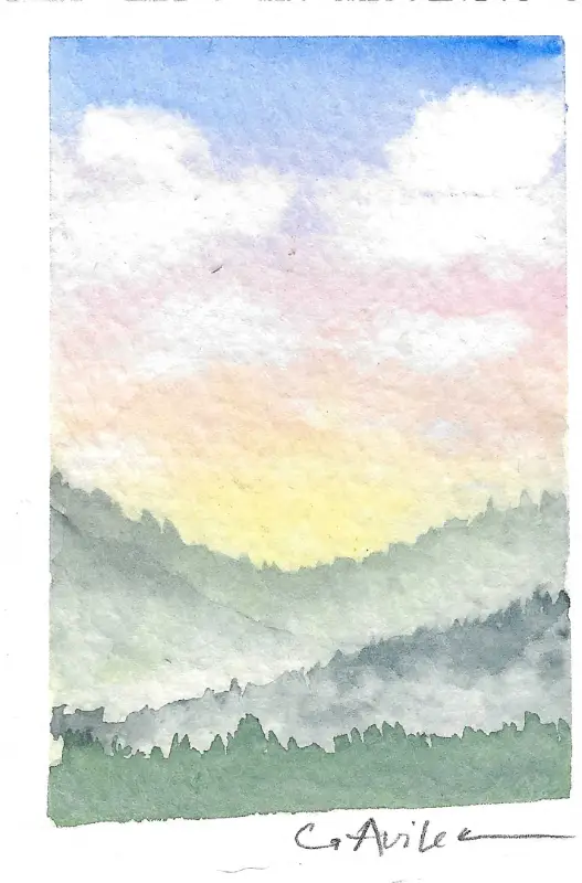ACEO Original Watercolor Sunrise Over the Smoky Mountains aceo art card