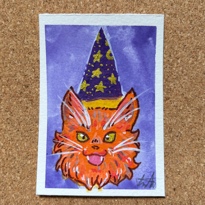 Cat Wizard! aceo art card thumbnail 1