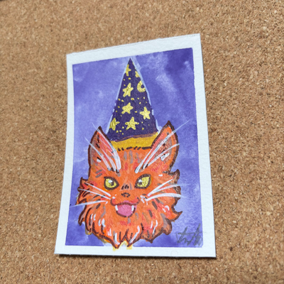 Cat Wizard! aceo art card thumbnail 2