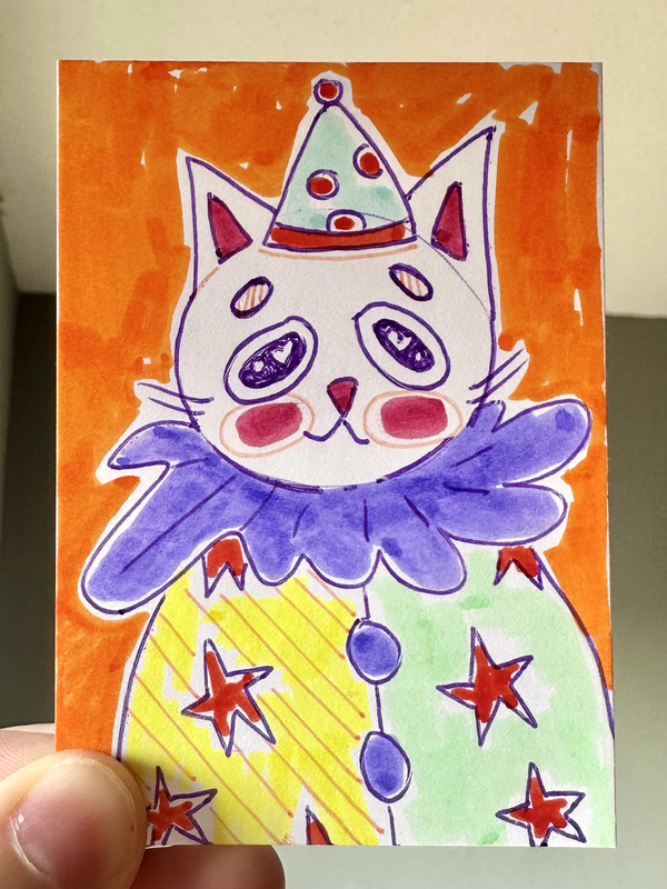 Cat Clown aceo art card