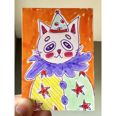 Cat Clown aceo art card thumbnail 1