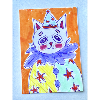 Cat Clown aceo art card thumbnail 2