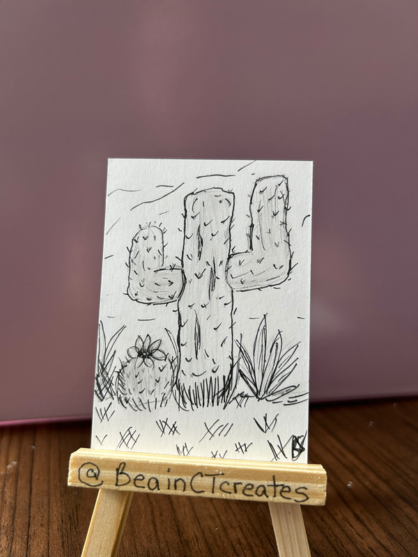 Black and white Cacti aceo art card