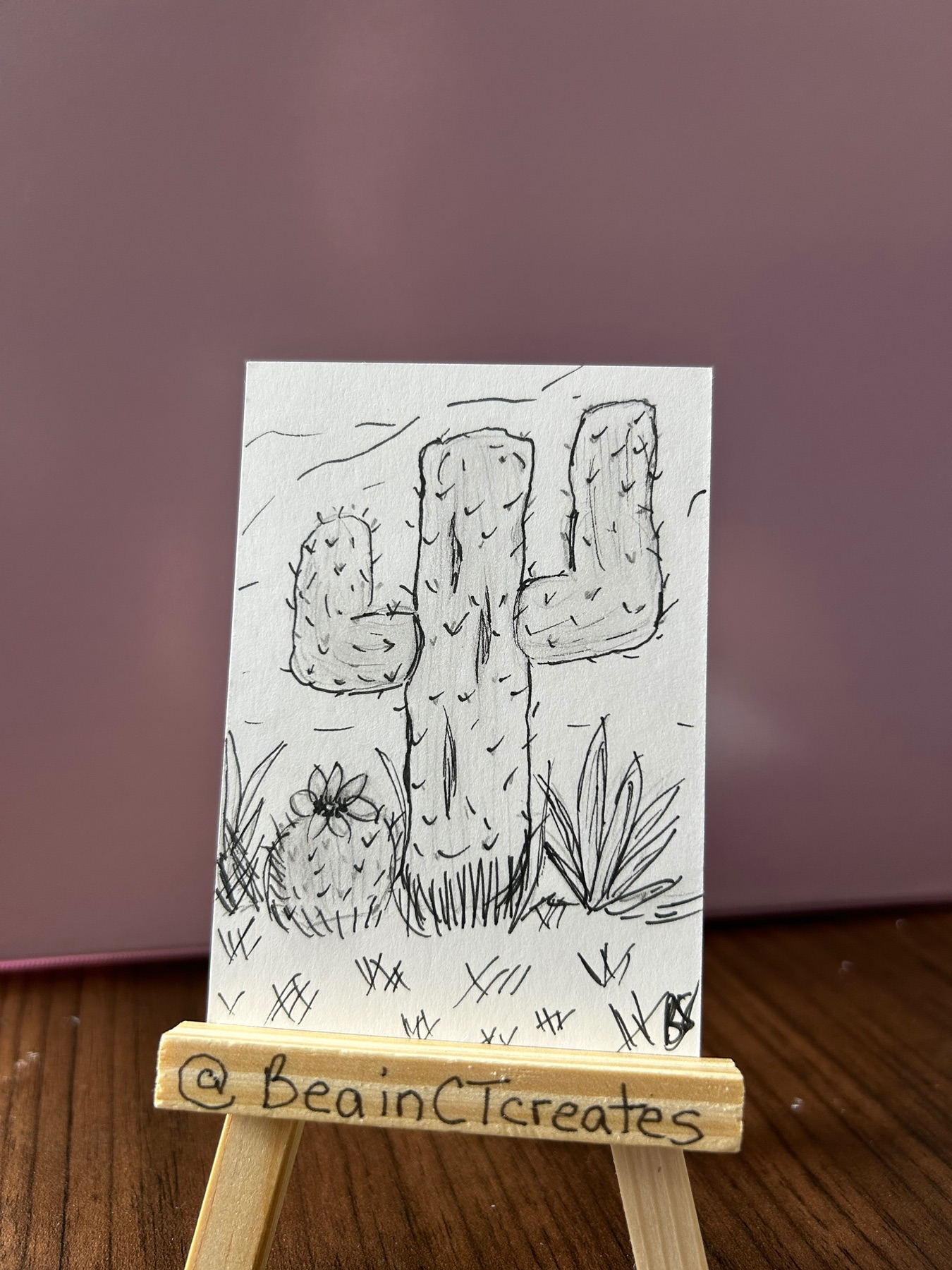Black and white Cacti aceo art card
