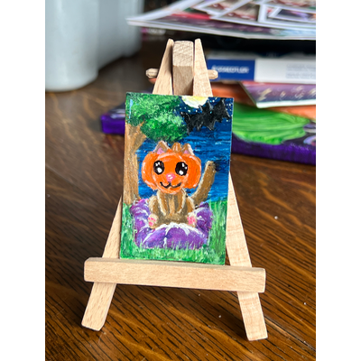 Pumpkin kitty aceo art card thumbnail 2