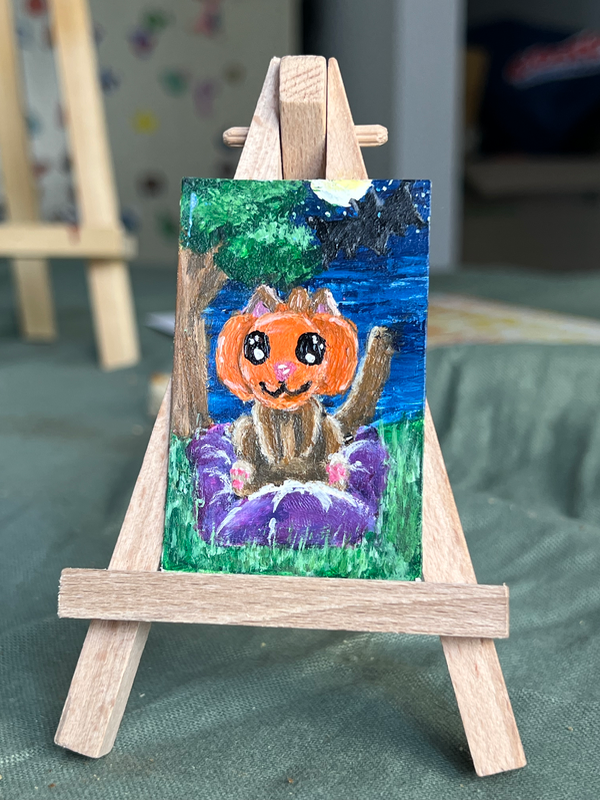 Pumpkin kitty aceo art card
