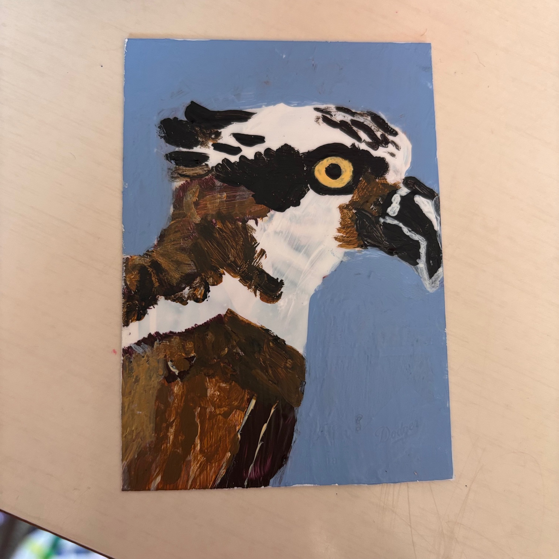 ACEO Original Acrylic Paint, Marker Hawk 2.5x3.5 On Paper by KL aceo art card