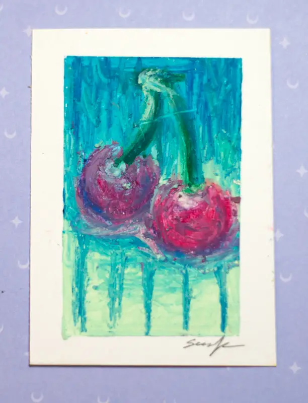 Mint Cherry Drippy Dreams aceo art card