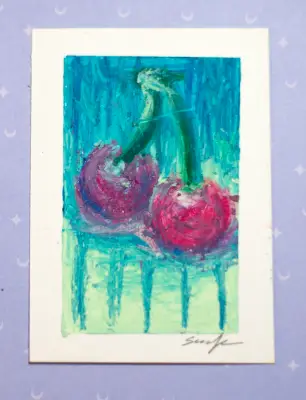 Mint Cherry Drippy Dreams aceo art card thumbnail 1