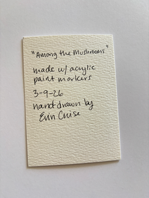 "Among the Mushrooms" Whimsical Gnome Tiny Art aceo art card thumbnail 2