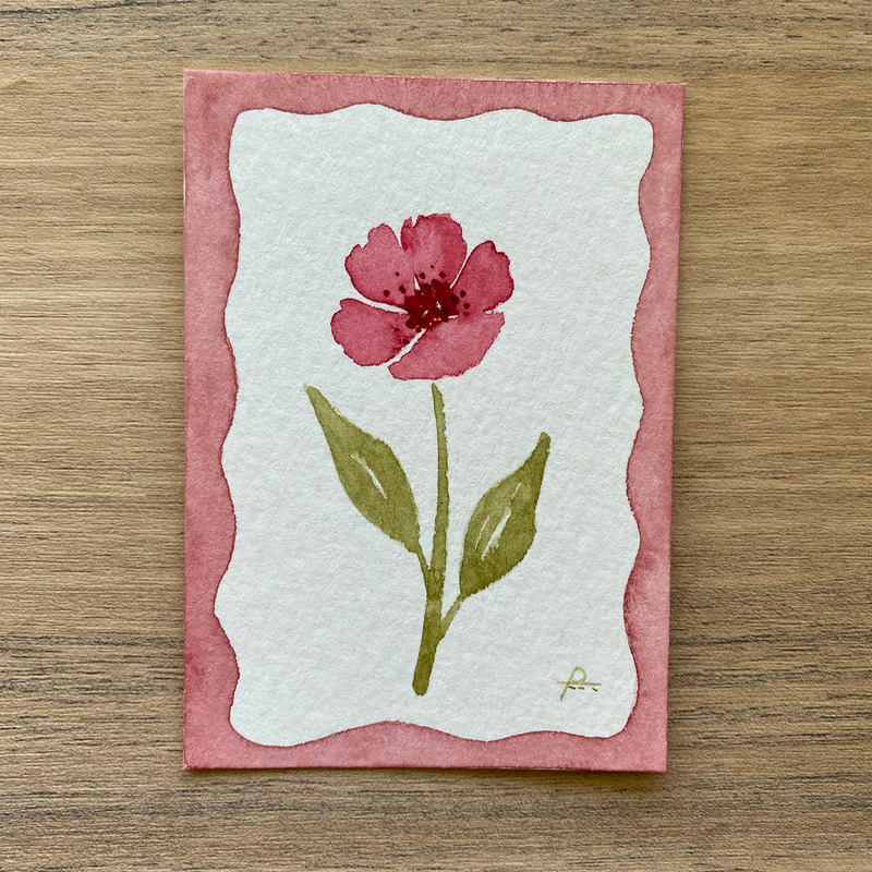 Red Poppy with Border aceo art card