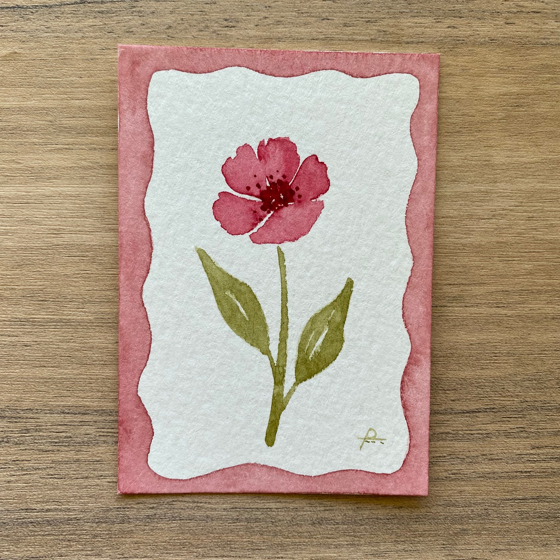 Red Poppy with Border aceo art card