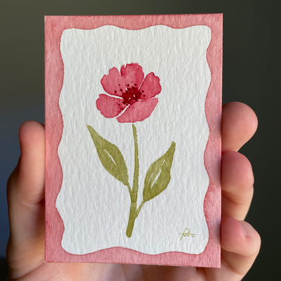 Red Poppy with Border aceo art card thumbnail 2