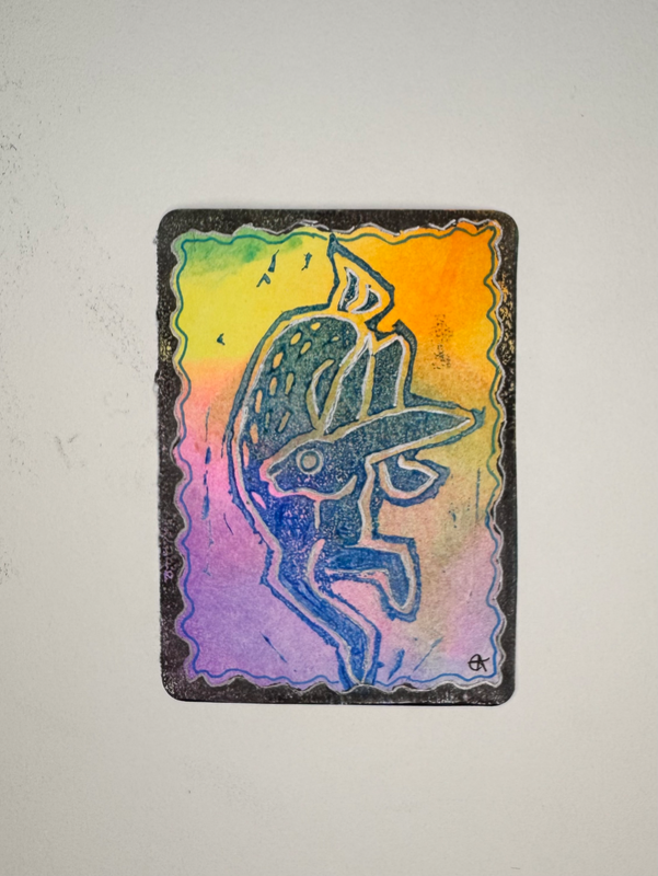 Blue Rabbit aceo art card