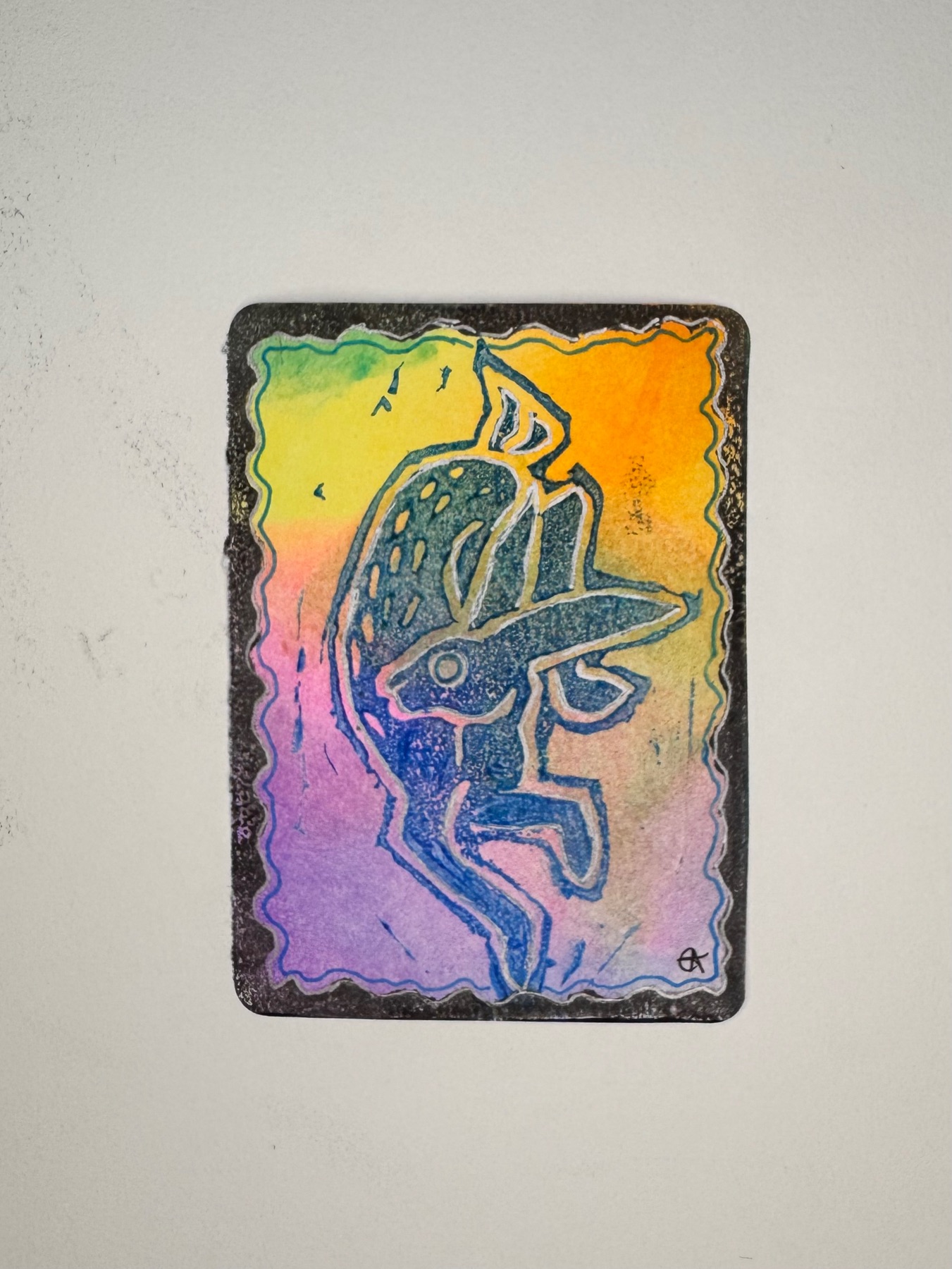 Blue Rabbit aceo art card