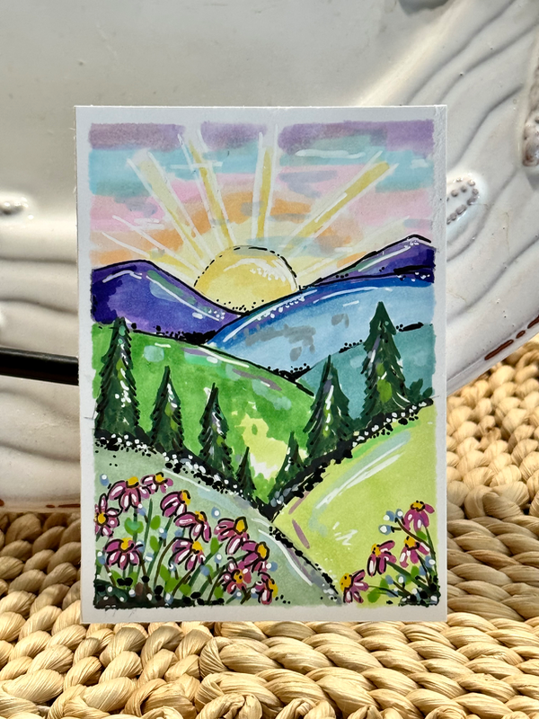 Mountain sunshine aceo art card