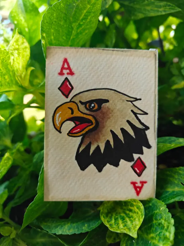 Ace of Diamonds Eagle Tattoo Playing Card aceo art card