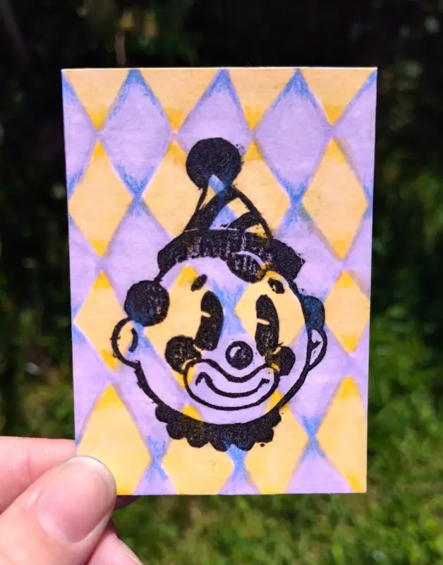 Happy Clown Stamp aceo art card