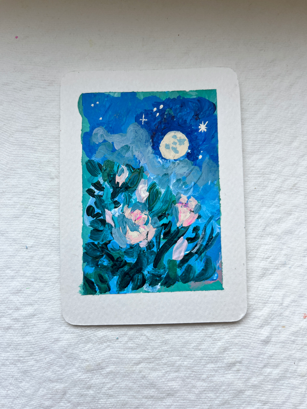 Night flowers 1 aceo art card