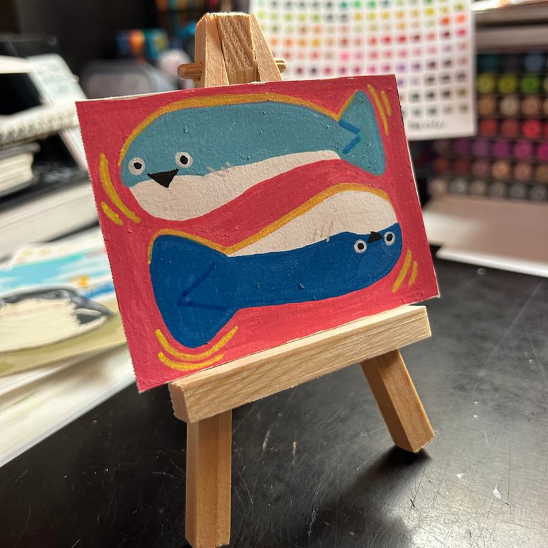 ACEO Art Card original “Dual Sacabambaspis” #3 of “Sea Oddities” aceo art card