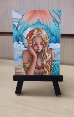 Where She Dreams of Waves - Original Mermaid ACEO aceo art card thumbnail 1
