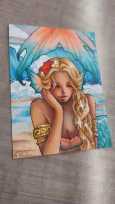 Where She Dreams of Waves - Original Mermaid ACEO aceo art card thumbnail 3