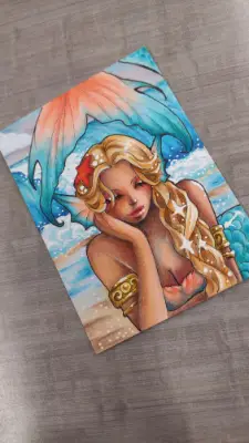 Where She Dreams of Waves - Original Mermaid ACEO aceo art card thumbnail 2
