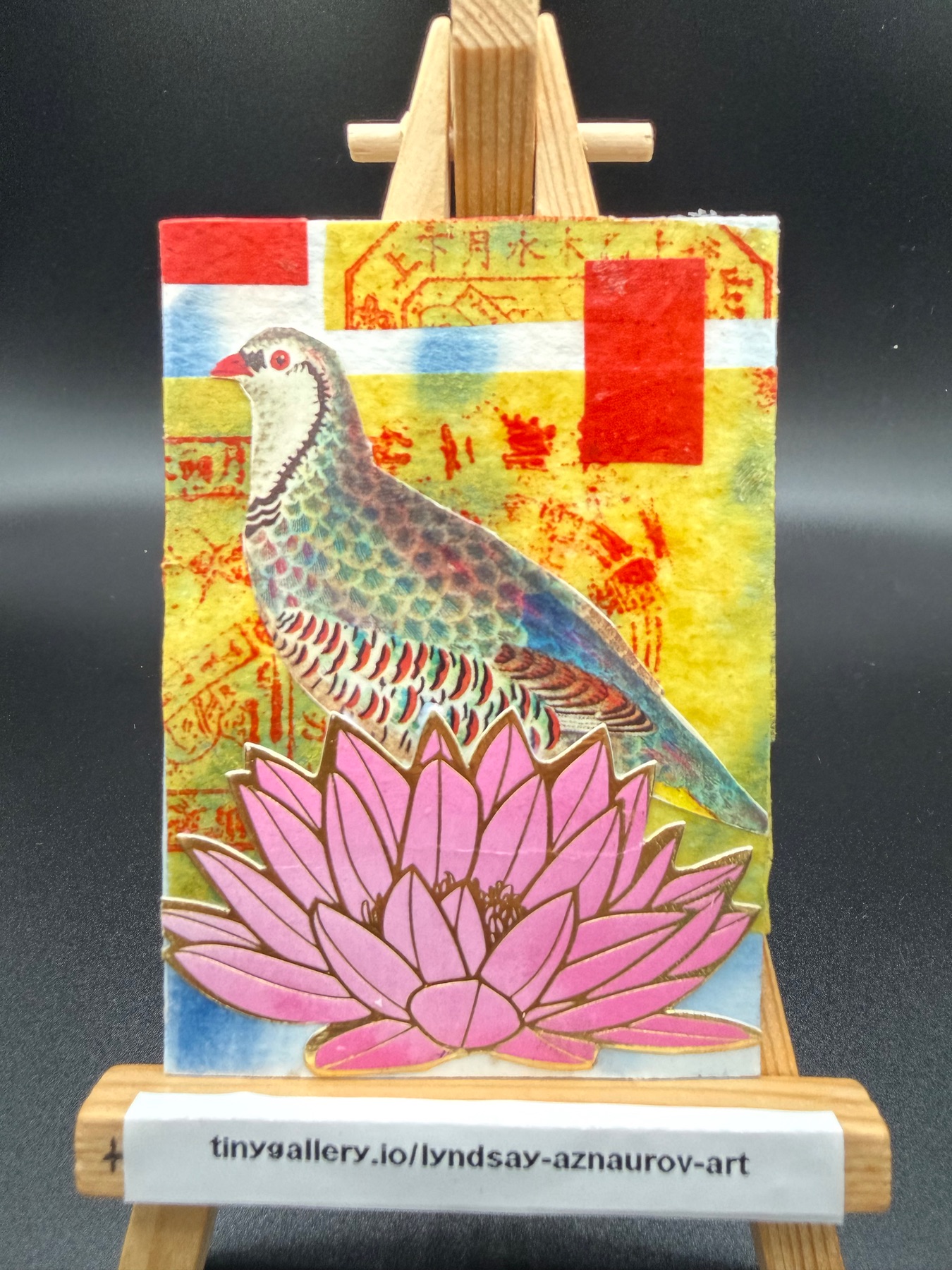 Lotus Bird original ACEO collage by Lyndsay Aznaurov aceo art card