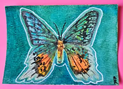 Sunset Moth aceo art card thumbnail 1