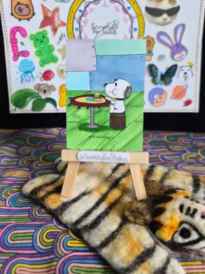 "Snoopy Tries a Krabby Patty" Fan Art, Snoopy aceo art card thumbnail 1