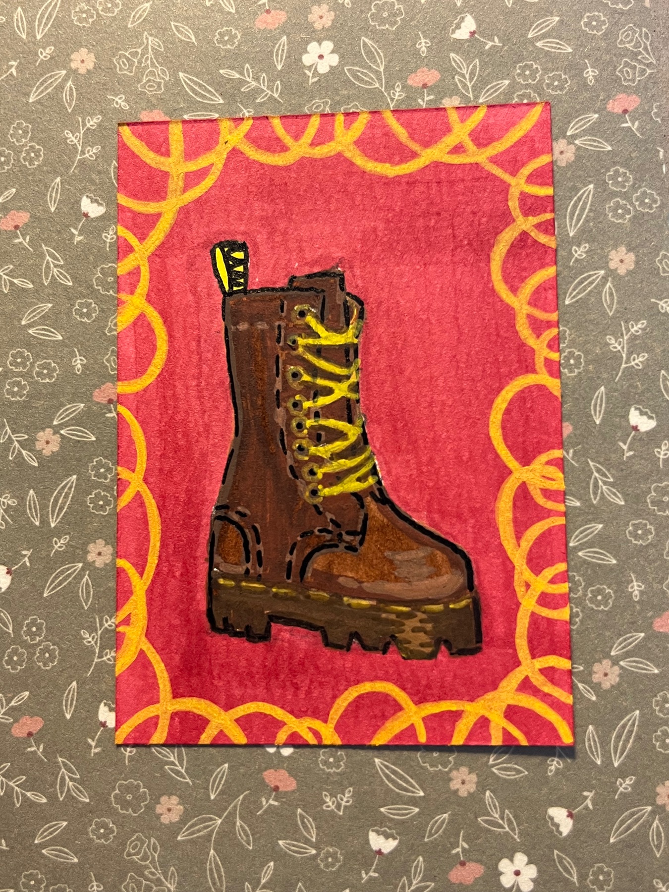 ACEO | Acrylic Combat Boot ACEO 2.5 X 3.5 Original Painting - Abby Gendron aceo art card