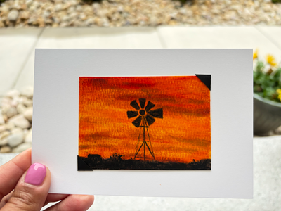 Windmill at Sunrise Landscape aceo art card thumbnail 2