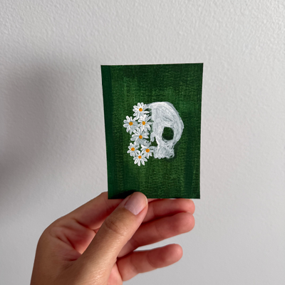 Original Floral Skull ACEO | Bloom and Bones #6/8 aceo art card thumbnail 1
