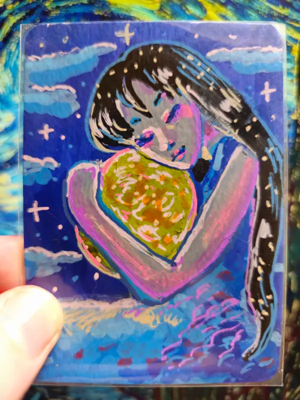 Cradling the Moon aceo art card