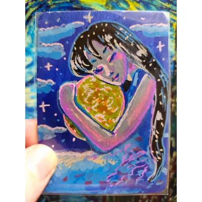 Cradling the Moon aceo art card thumbnail 1