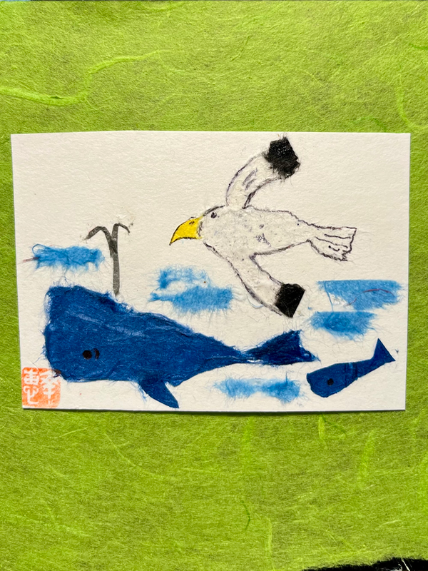 Open sea life-Japanese Washi art aceo art card