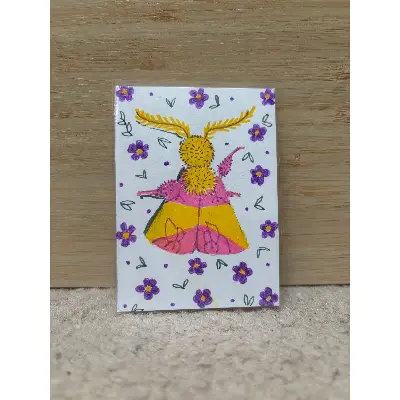 Rosy Maple Moth aceo art card thumbnail 1