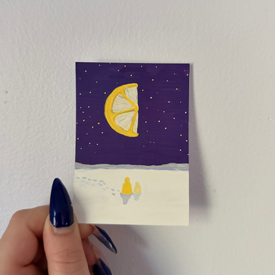 same moon on different snow aceo art card thumbnail 1