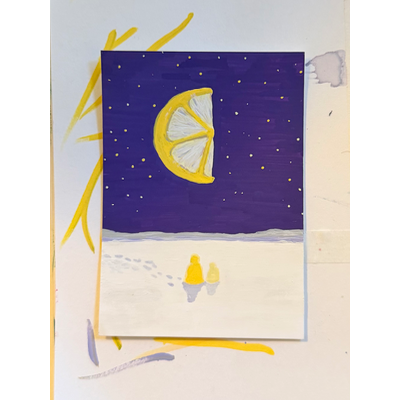 same moon on different snow aceo art card thumbnail 2