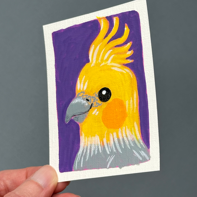 Cockatiel on Purple aceo art card thumbnail 2