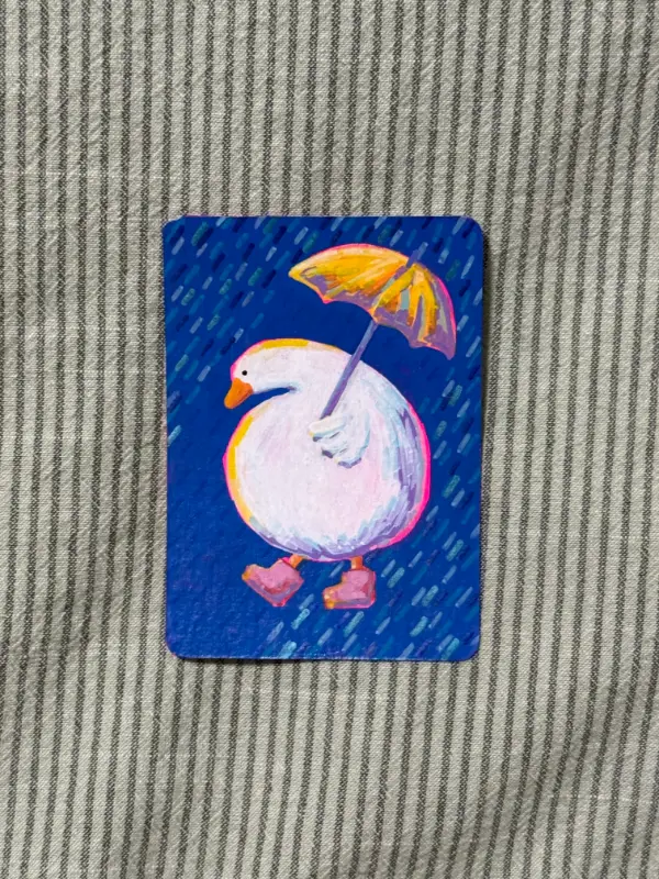 Duck in the Rain #2 aceo art card