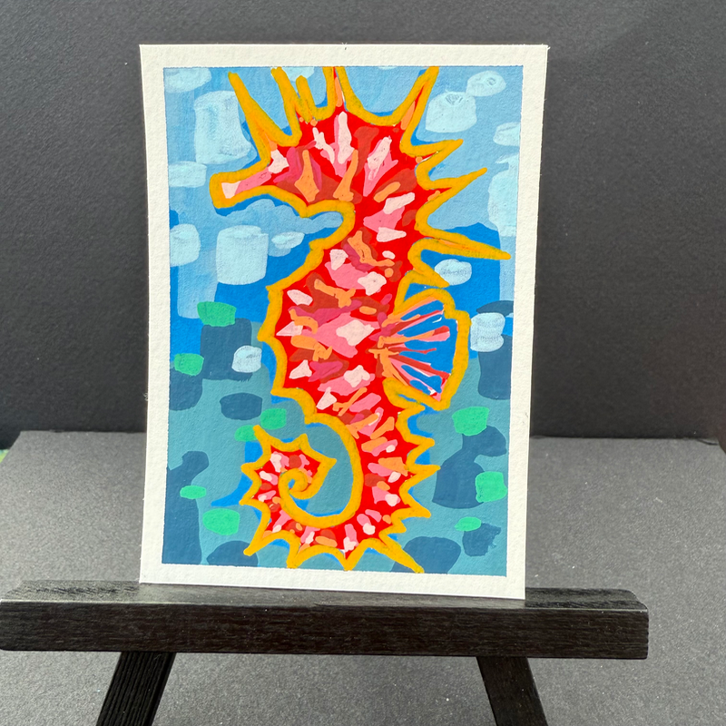 blocky seahorse aceo art card