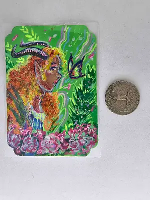Orange Curls Tiefling aceo art card thumbnail 2