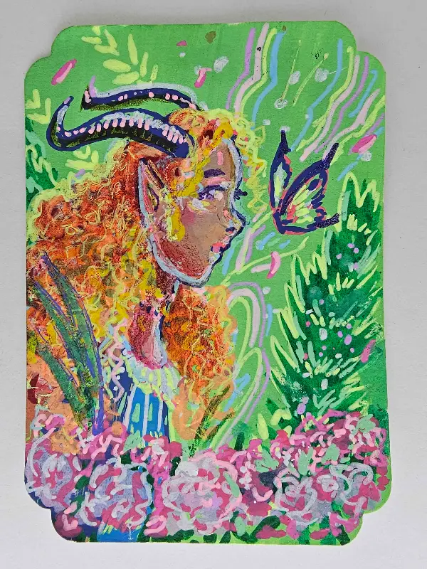 Orange Curls Tiefling aceo art card