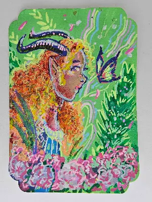Orange Curls Tiefling aceo art card thumbnail 1