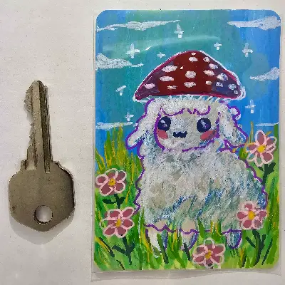 Toadstool Sheep aceo art card thumbnail 2