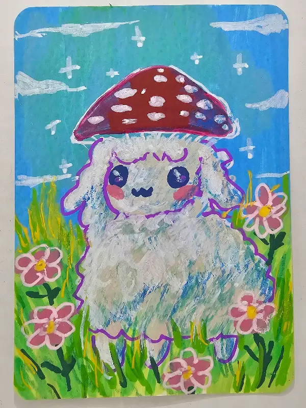 Toadstool Sheep aceo art card